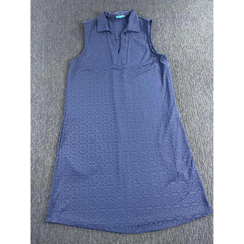 J.McLaughlin Navy Blue Geometric Jacquard Sleeveless Polo Shift Dress Small
